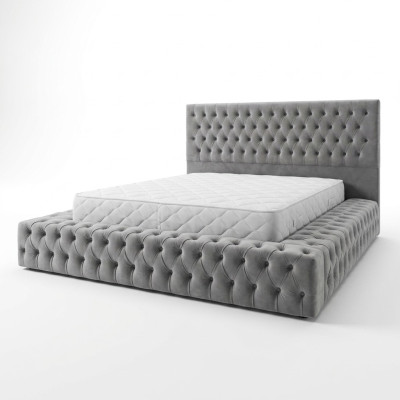 Chesterfield Big Łóżko Big Zagłówek łóżka Podkładka Hotel Aksawith Grey Material Ears