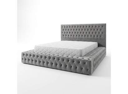Chesterfield Big Łóżko Big Zagłówek łóżka Podkładka Hotel Aksawith Grey Material Ears