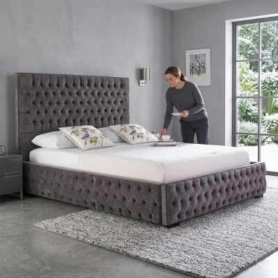 Szare Chesterfield Podwójne łóżko Hotel I Sypialnia łóżka