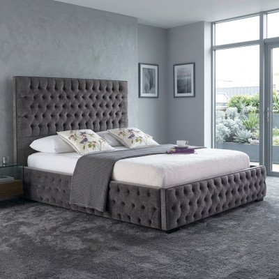 Szare Chesterfield Podwójne łóżko Hotel I Sypialnia łóżka