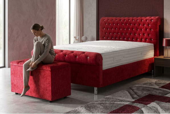 Chesterfield Hotel Double Skóra Łóżko Sypialnia Podkładka Luksusowe łóżko 200x200cm