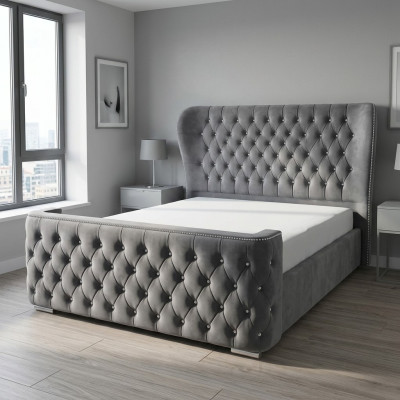 Chesterfield Design Łóżko Włókiennicze Skóra Aksamit Podkładka Łóżko Hotelowe Sypialnia