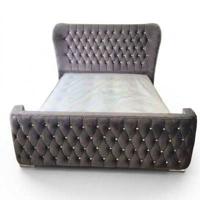 Chesterfield Design Łóżko Włókiennicze Skóra Aksamit Podkładka Łóżko Hotelowe Sypialnia