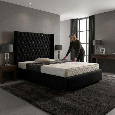 Designerskie łóżko Black Chesterfield Łóżko Sypialnia Włókienniczy Skóra