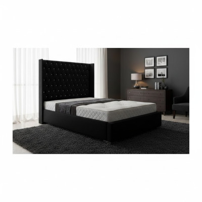 Designerskie łóżko Black Chesterfield Łóżko Sypialnia Włókienniczy Skóra