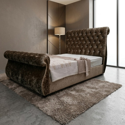 Chesterfield Design Łóżko Sypialnia Włókienniczy Aksamit Skóra Podkładka łóżka hotelowe Nowość