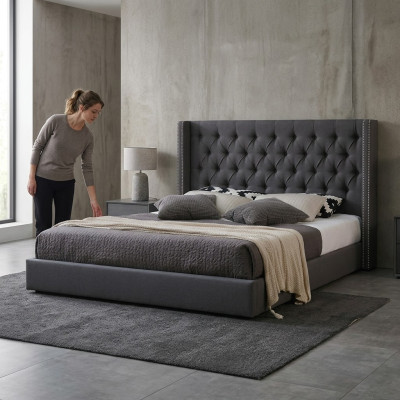 Duże szare łóżko Chesterfield Podwójne łóżko Royale Luxus bed