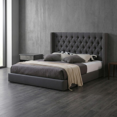 Duże szare łóżko Chesterfield Podwójne łóżko Royale Luxus bed