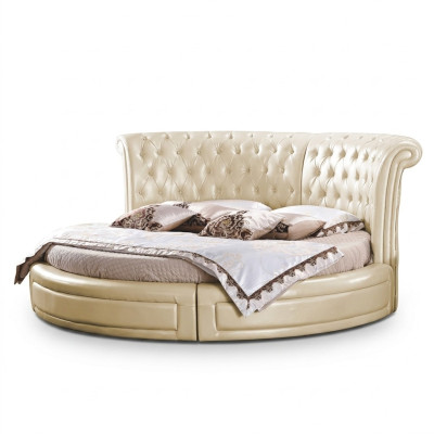 Okrągłe łóżko Chesterfield Designer Okrągły Sypialnia Włókienniczy Skóra Podkładka łóżko