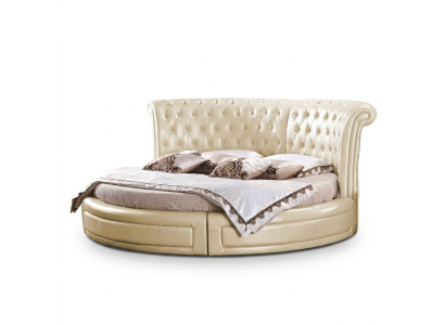 Okrągłe łóżko Chesterfield Designer Okrągły Sypialnia Włókienniczy Skóra Podkładka łóżko