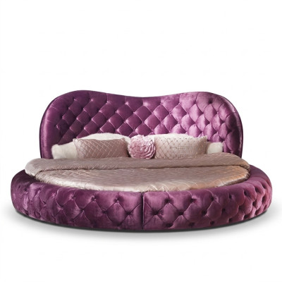 Okrągłe Chesterfield Design Łóżko Sypialnia Włókienniczy Skóra Podkładka Lila Okrągły Luxury