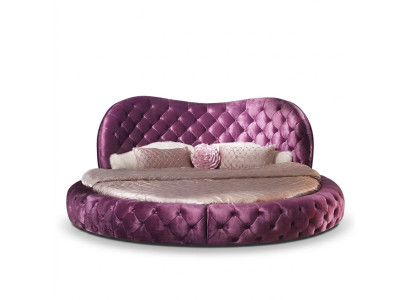 Okrągłe Chesterfield Design Łóżko Sypialnia Włókienniczy Skóra Podkładka Lila Okrągły Luxury