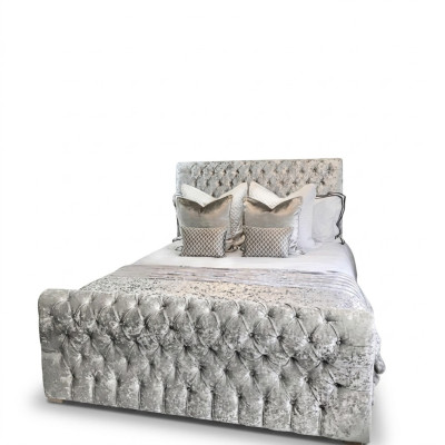 Chesterfield Łóżko Sypialnia łóżko Włókienniczy 180x200cm Aksamit Big Hotel Szare Nowe