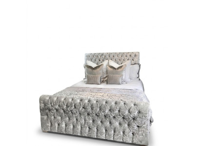 Chesterfield Łóżko Sypialnia łóżko Włókienniczy 180x200cm Aksamit Big Hotel Szare Nowe