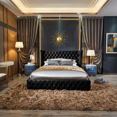 Chesterfield Black Łóżko Sypialnia łóżka Włókiennicze Aksamit Big Hotel bed