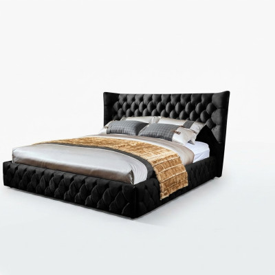 Chesterfield Black Łóżko Sypialnia łóżka Włókiennicze Aksamit Big Hotel bed