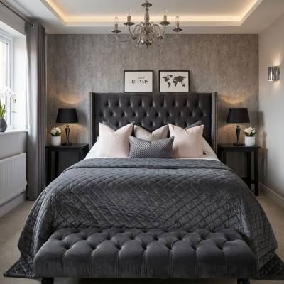 Duże Materiałowe Łóżko Chesterfield Design Tapicerowane Włókiennicze Designerskie Łóżka Podwójne