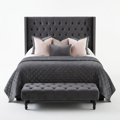 Duże Materiałowe Łóżko Chesterfield Design Tapicerowane Włókiennicze Designerskie Łóżka Podwójne