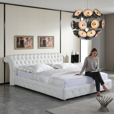 Designerskie Chesterfield Łóżko Sypialnia Włókienniczy Skóra Podkładka 140/160/180/200 cm