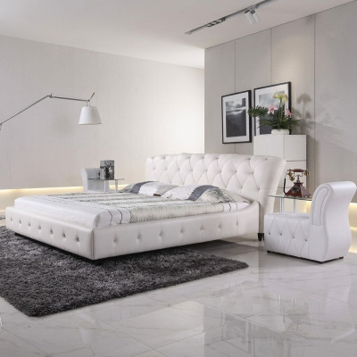 Białe tapicerowane designerskie łóżko Chesterfield Sypialnia Włókiennicze Meble