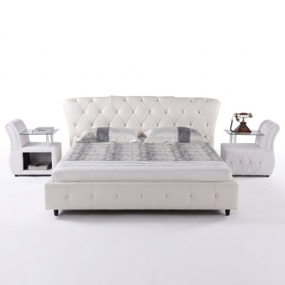 Białe tapicerowane designerskie łóżko Chesterfield Sypialnia Włókiennicze Meble