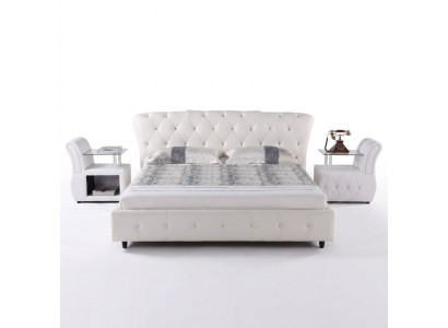 Białe tapicerowane designerskie łóżko Chesterfield Sypialnia Włókiennicze Meble