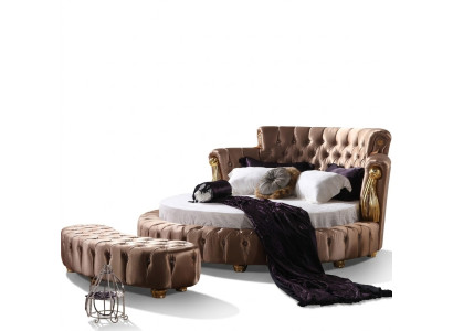 Okrągłe łóżko Chesterfield Designer Okrągłe łóżka Sypialnia Włókienniczy Skóra
