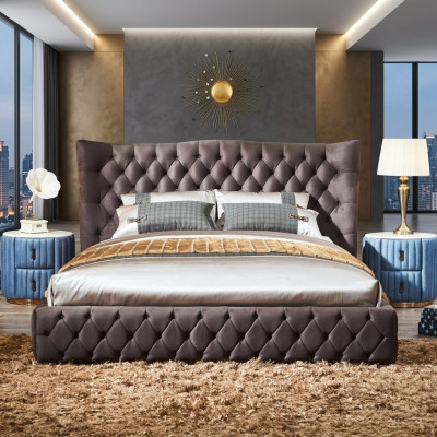 Brown Chesterfield Łóżko Sypialnia Włókiennicze łóżko Aksamit Big Hotel bed