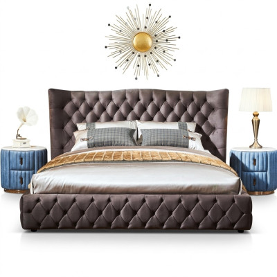 Brown Chesterfield Łóżko Sypialnia Włókiennicze łóżko Aksamit Big Hotel bed