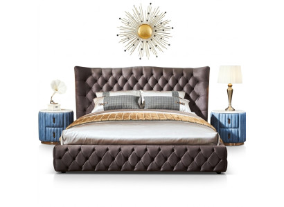 Brown Chesterfield Łóżko Sypialnia Włókiennicze łóżko Aksamit Big Hotel bed
