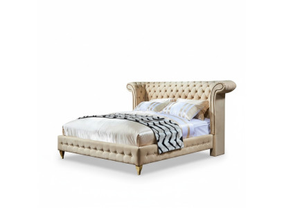 Classic Sypialnia Łóżko Beige Włókienniczy Skóra Podkładka Podwójne łóżko 180x200cm