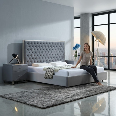 Duże stylowe Chesterfield szare Podwójne łóżko włókiennicze o luksusowym designie