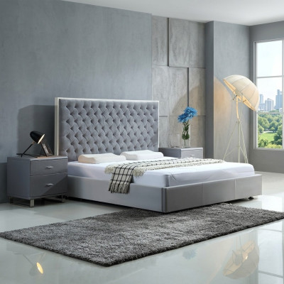 Duże stylowe Chesterfield szare Podwójne łóżko włókiennicze o luksusowym designie