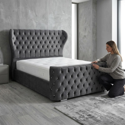 Szare łóżko Chesterfield Designer Sypialnia Meble English Podkładka łóżko