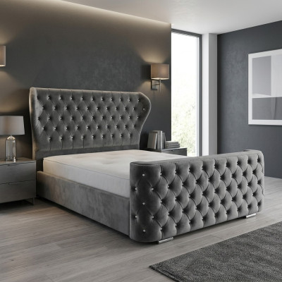 Szare łóżko Chesterfield Designer Sypialnia Meble English Podkładka łóżko