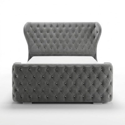 Szare łóżko Chesterfield Designer Sypialnia Meble English Podkładka łóżko