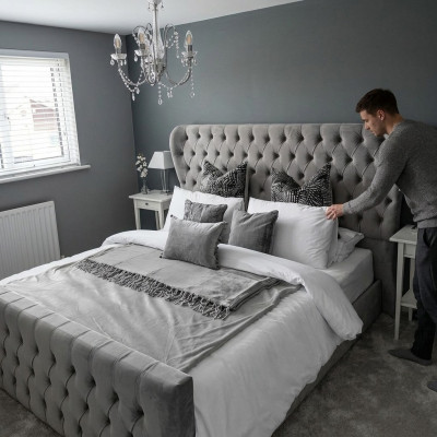 Designerskie Chesterfield Łóżko Sypialnia Włókienniczy Skóra Podkładka 140/160/180/200 cm