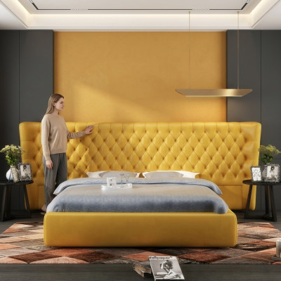 XXL Duża Ściana Panelowa Łóżko Chesterfield Hotel Luxury Design łóżko 200x200cm Nowość