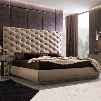 Beżowy panel ścienny Chesterfield luksusowe designerskie łóżko podwójne