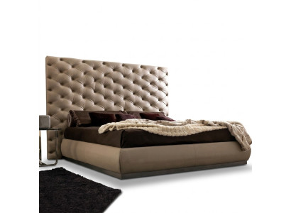 Beżowy panel ścienny Chesterfield luksusowe designerskie łóżko podwójne