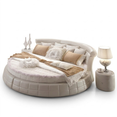 Klasyczne Okrągłe łóżka - Okrągły Luksusowe Designerskie Łóżko Podkładka Elegancka Skóra Velvet