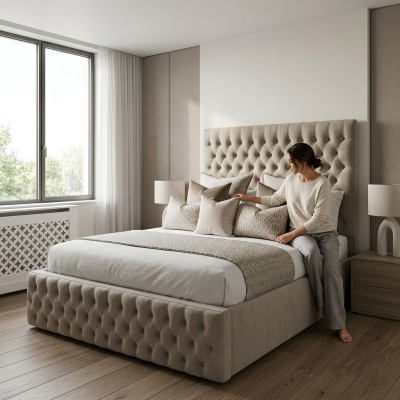 Chesterfield Łóżko Design Sypialnia Łóżko angielskie 200x200cm Włókienniczy Podkładka
