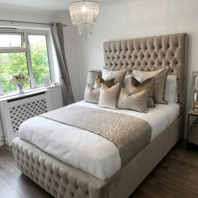 Chesterfield Łóżko Design Sypialnia Łóżko angielskie 200x200cm Włókienniczy Podkładka