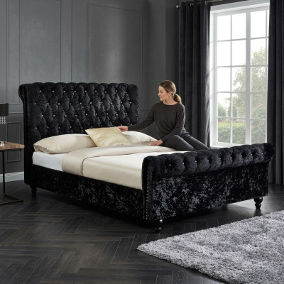 Czarne łóżko Chesterfield Podkładka do łóżka Sypialnia XXL duża 140x200