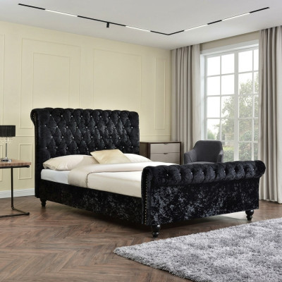 Czarne łóżko Chesterfield Podkładka do łóżka Sypialnia XXL duża 140x200