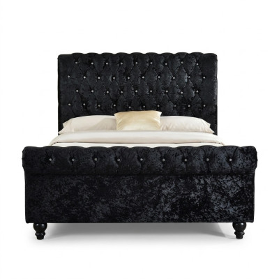 Czarne łóżko Chesterfield Podkładka do łóżka Sypialnia XXL duża 140x200