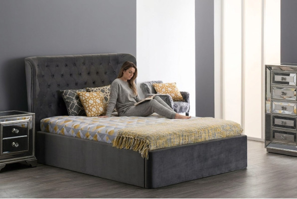 Łóżko Chesterfield Design 180x200cm Szary Sypialnia łóżko Hotel Podkładka Luxury