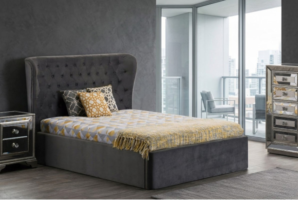 Łóżko Chesterfield Design 180x200cm Szary Sypialnia łóżko Hotel Podkładka Luxury