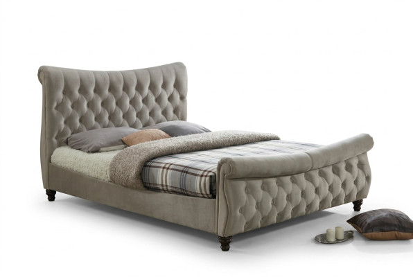Chesterfield Włókienniczy Podkładka Łóżko Designerskie łóżka Beige Hotel Double Sypialnia