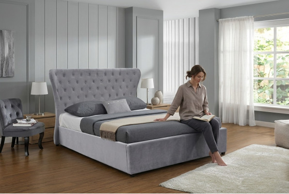 Szare Chesterfield Podwójne łóżko Luksusowe łóżko Designer Sypialnia Łóżko